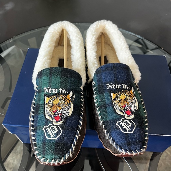 Polo Ralph Lauren Yarmond Tiger Shearling-Lined Slippers Men's Sz 10 New - Picture 3 of 6